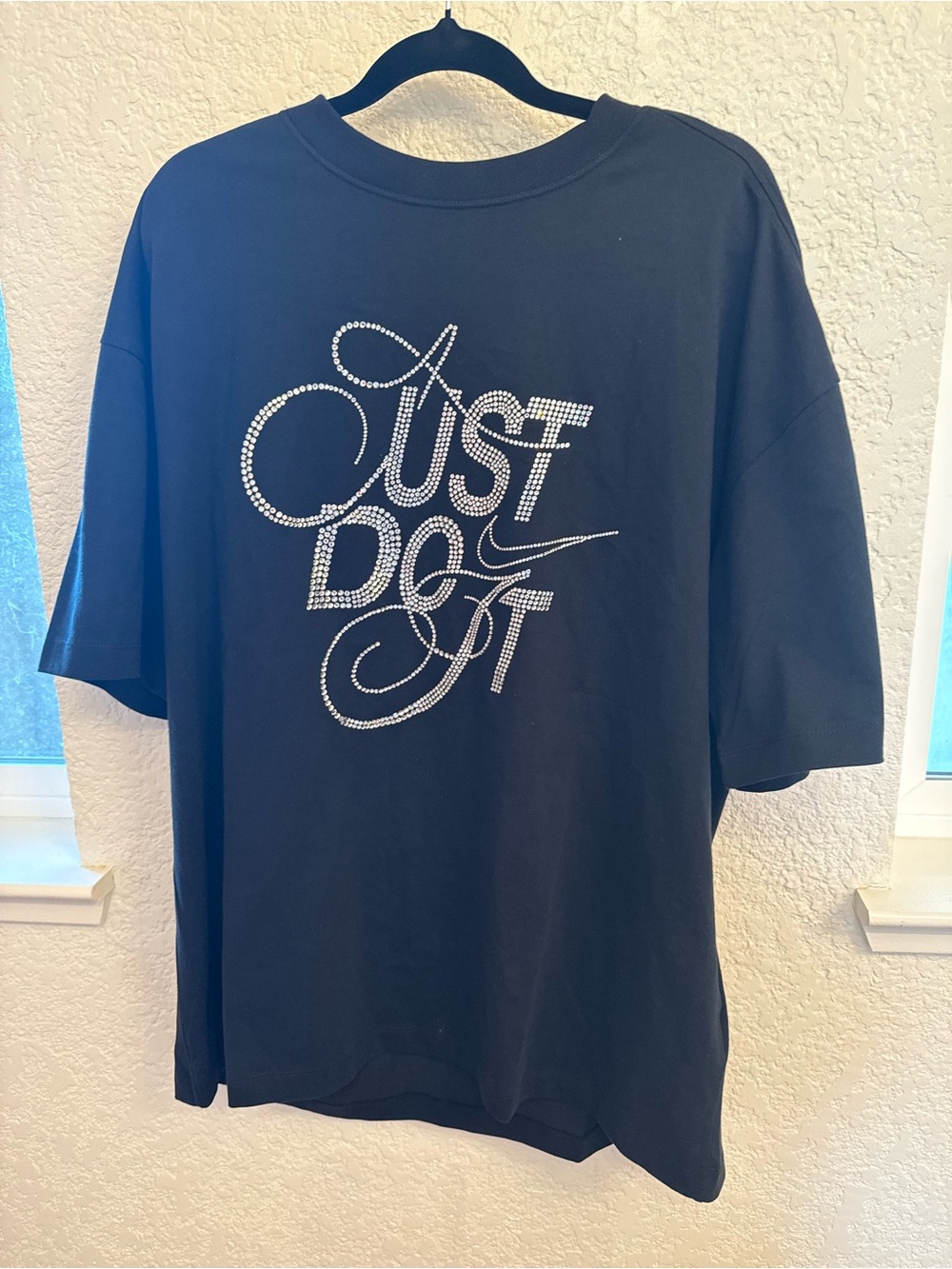 Nike Sportswear Black Glam Rhinestone "Just Do It" Script Small-Oversized Cotton - Picture 6 of 15